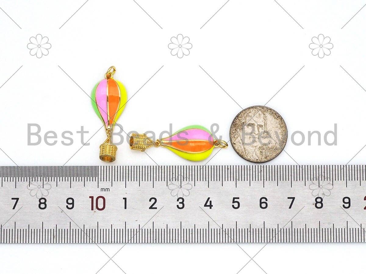 Colorful Enamel Hot Air Balloon Shape Pendant,18K Gold Filled Enamel Charm,Enamel Jewelry,14x34mm,Sku#L621