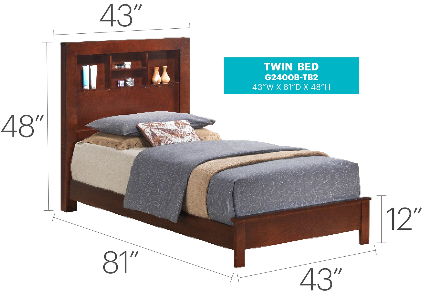 Transitional Cherry Twin Bed for Cozy Spaces