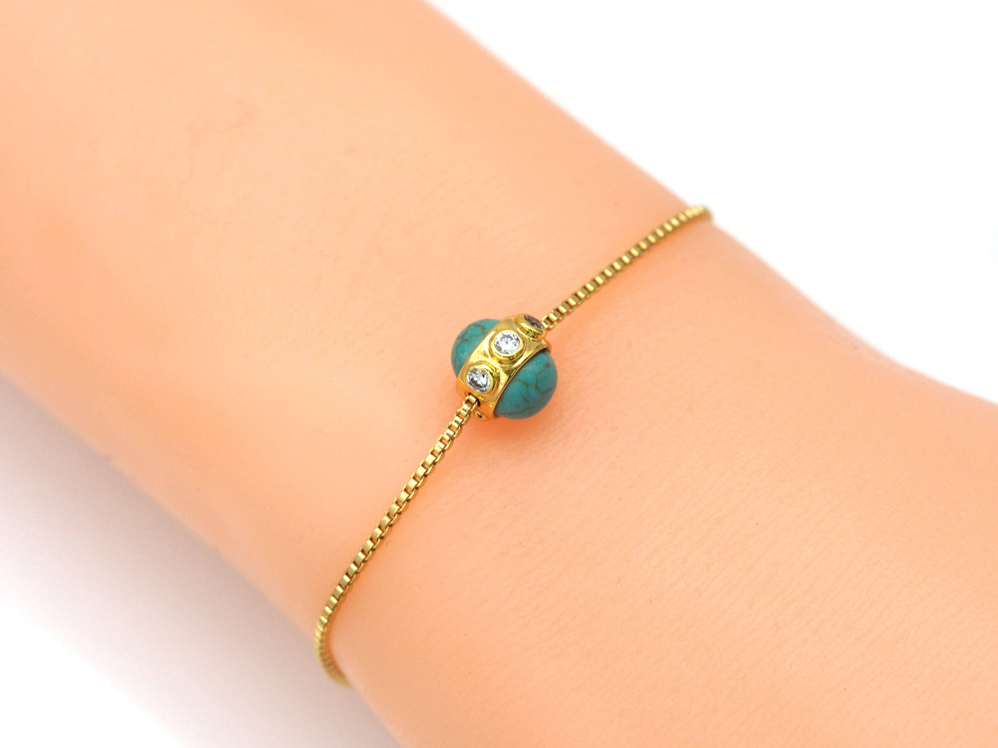 Gold Turquoise Blue Spacer Bead, Sku#Y713