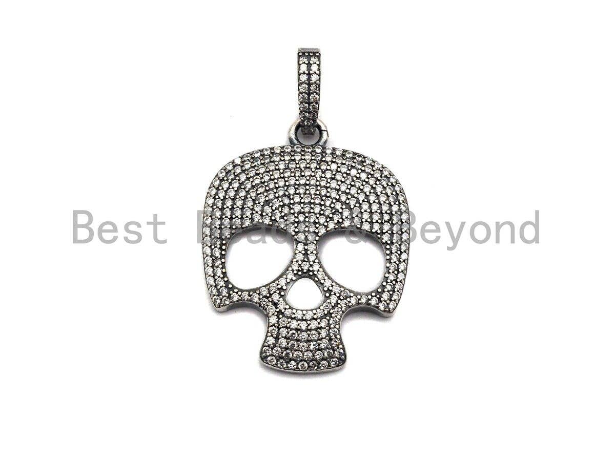 Oxidized silver CZ Micro Pave Skull Pendant/Charm, Antique SIlver Color Skull, Cubic Zirconia Pendant Charm, 26x33mm,sku#X121