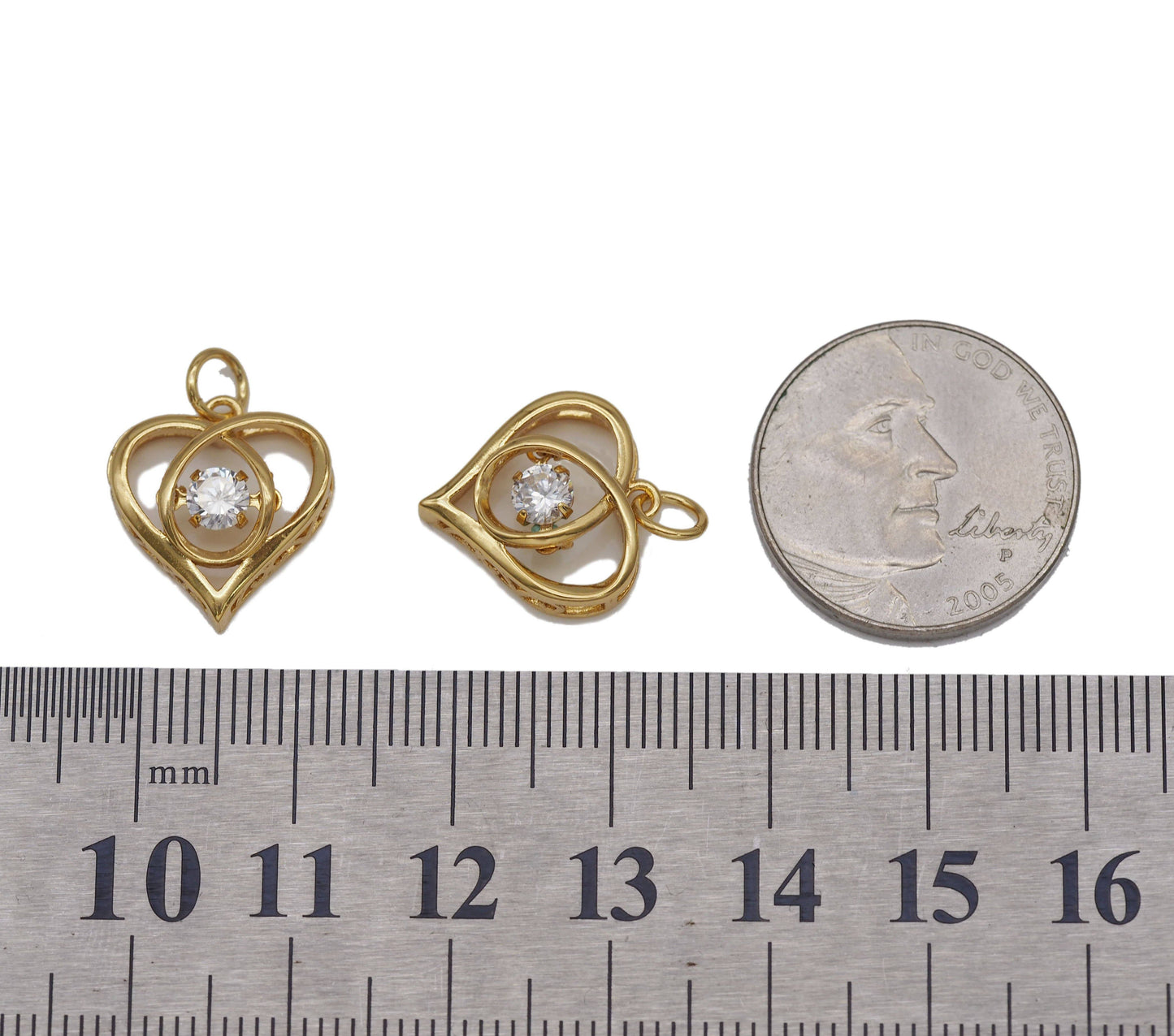Big CZ Heart Charm, Sku#Y679