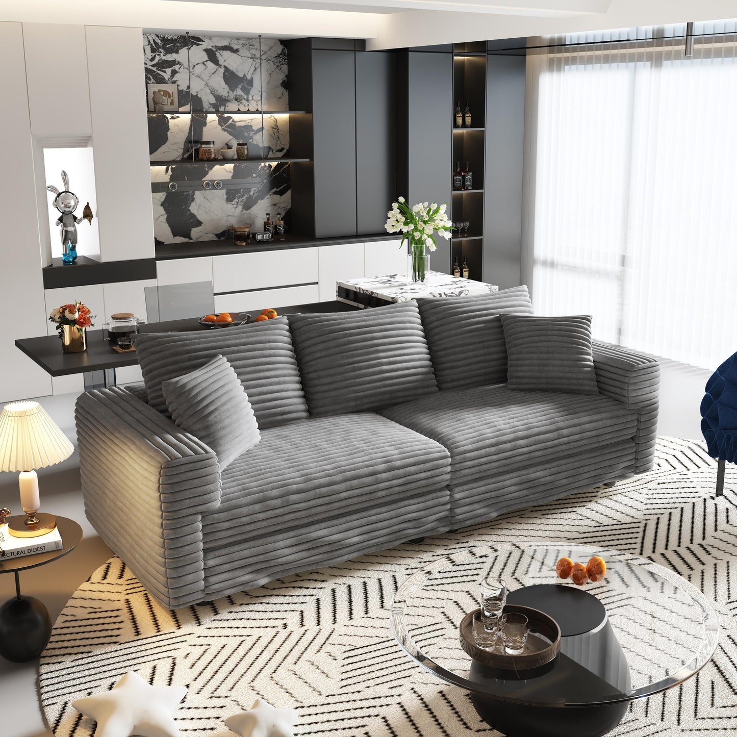 Plush Corduroy 3-Seat Sofa