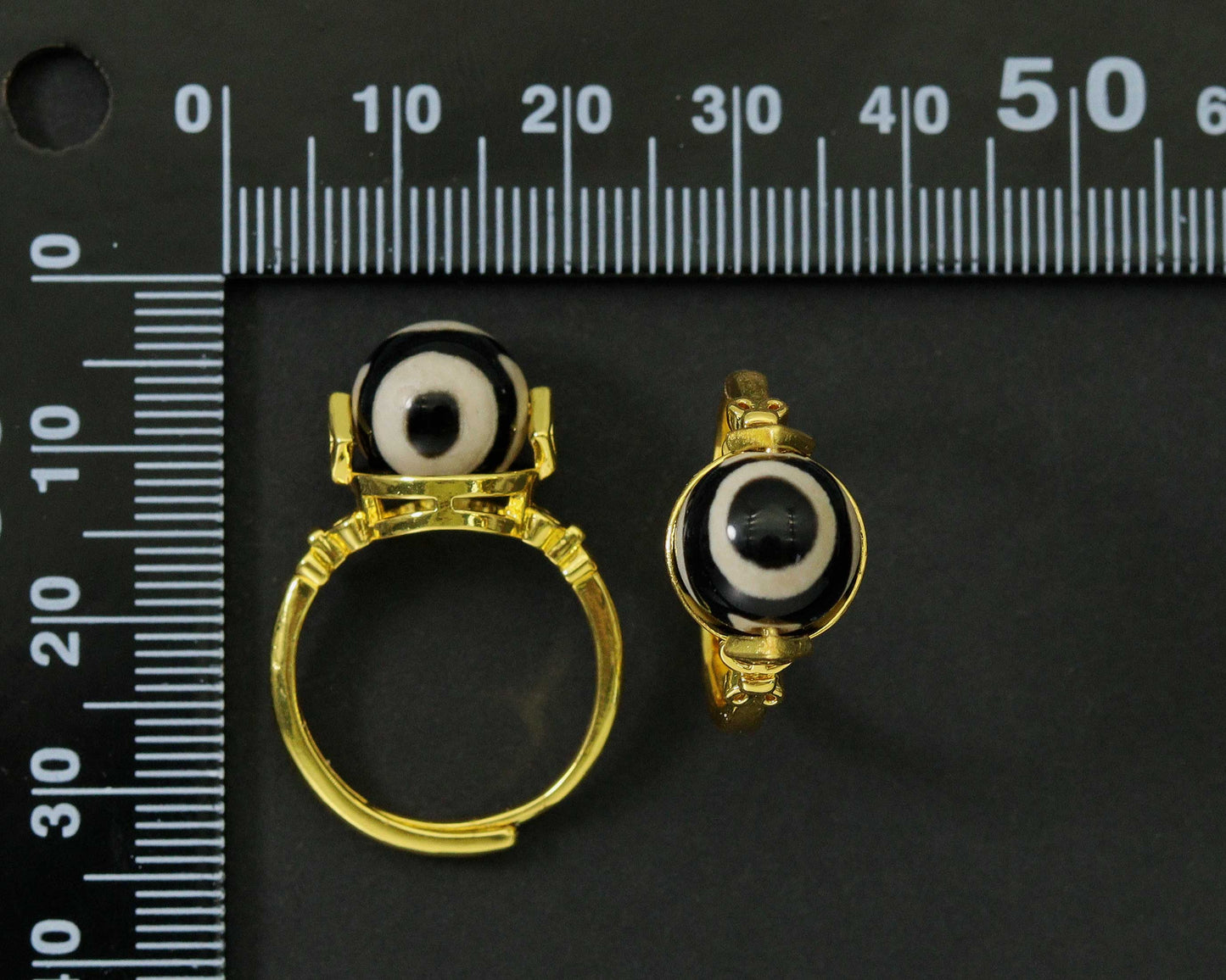 Evil Eye Tibetan Agate Adjustable Ring, Sku#EF119