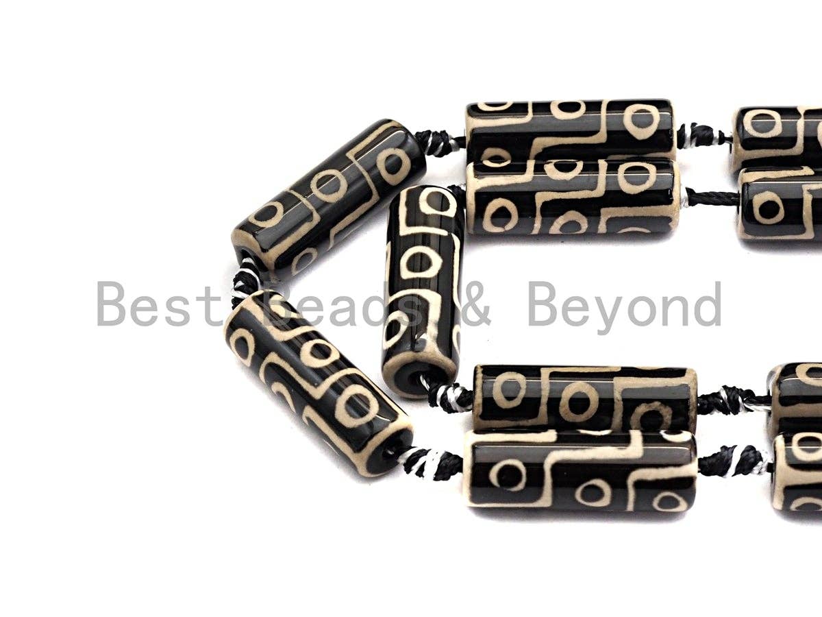 1pc/10pc Natural Tibetan Agate Cylinder Beads, Black White Dzi Eye beads, Cylinder Agate Beads, 10x30mm,sku#U494