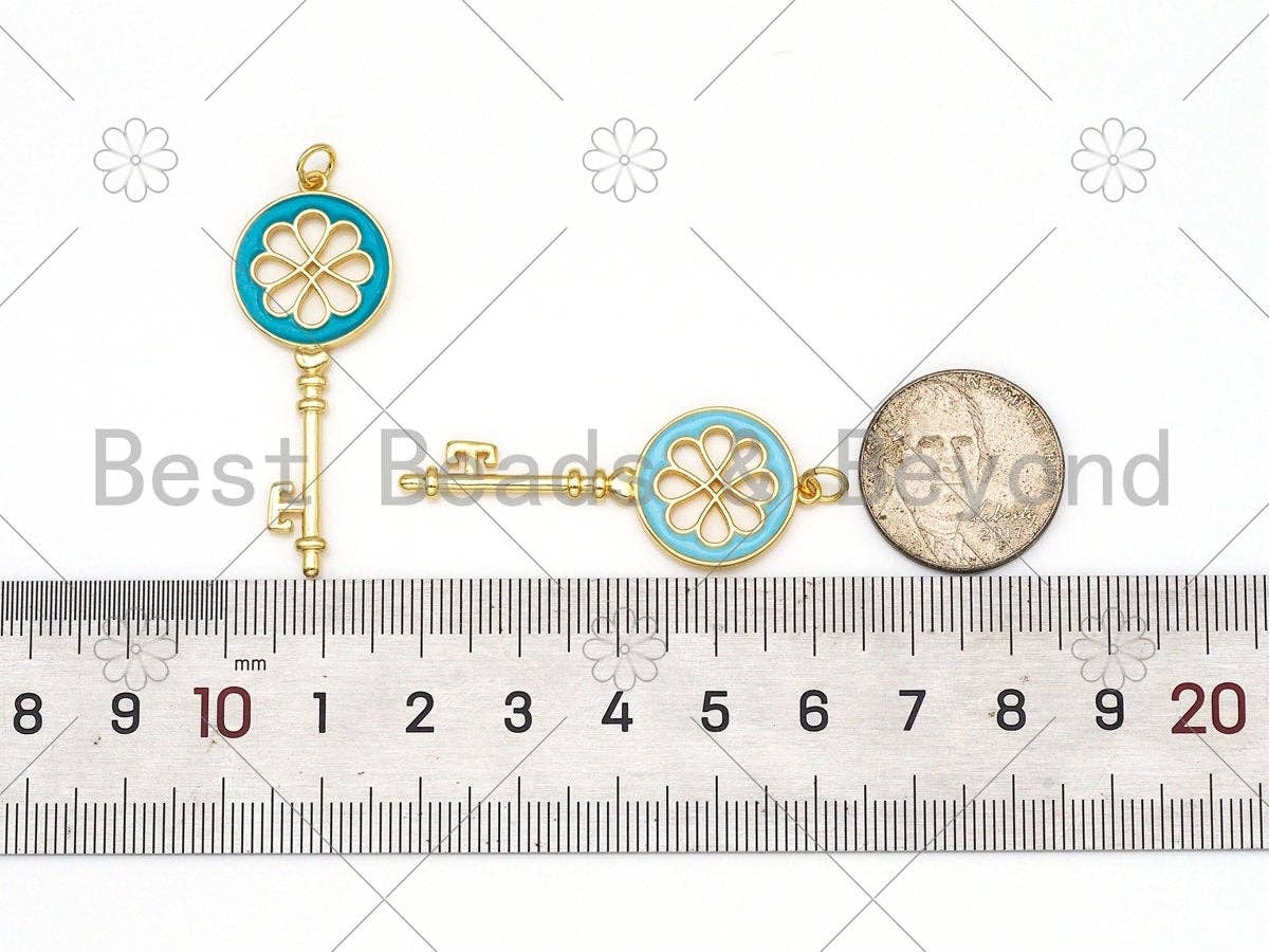 Enamel Colorful Filigree Key Shape Pendant, Gold Filled Enamel Charm,Enamel Jewelry Findings, 17x43mm,Sku#F1418C
