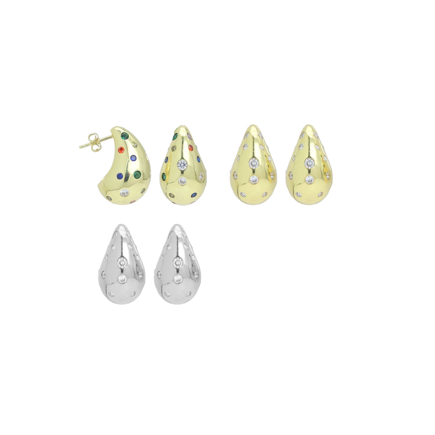 Multicolor Clear CZ  Teardrop Shape Earrings, Sku#A360