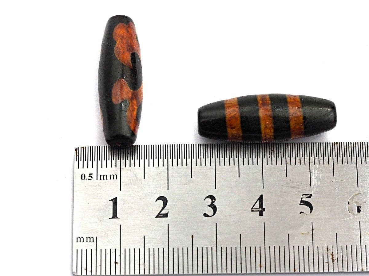 Natural Tibetan Agate Long Oval Shape Beads, Black Brown Dzi beads, Barrel Agate Beads, 10x30mm, sku#U561