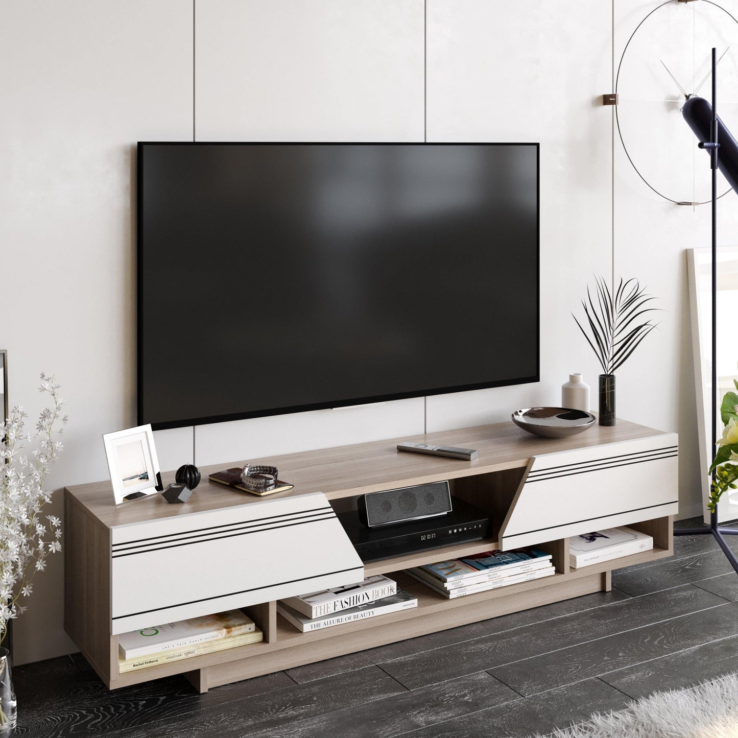 Aspatria 63" TV Stand and Media Console with Cabinets and Shelves fro TVs up to 72"