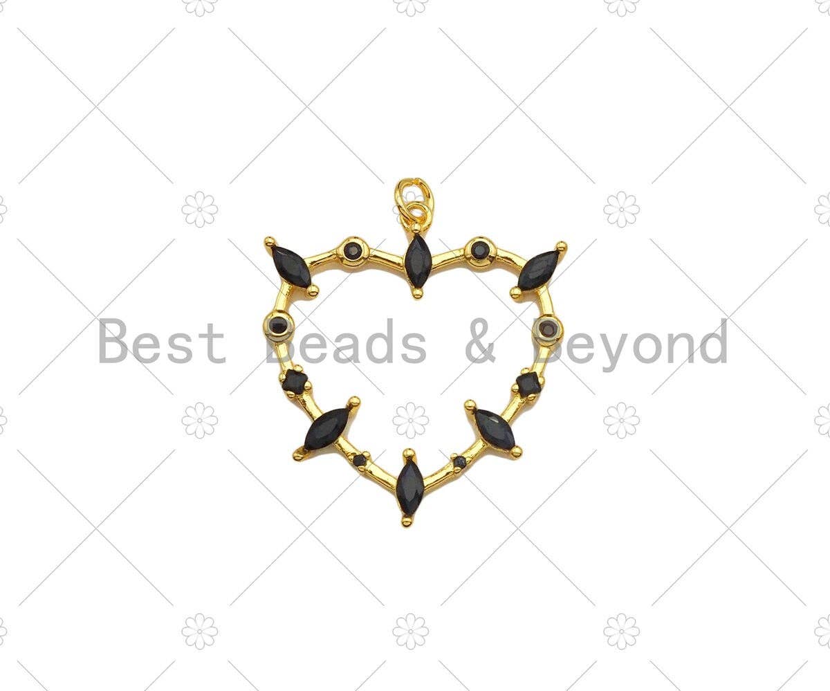 Gold Filled Heart Frame Shape Pendant, Black Micro Pace CZ 18K Gold Filled Charm, Necklace Bracelet Charm Pendant,28x30mm,Sku#Z1356