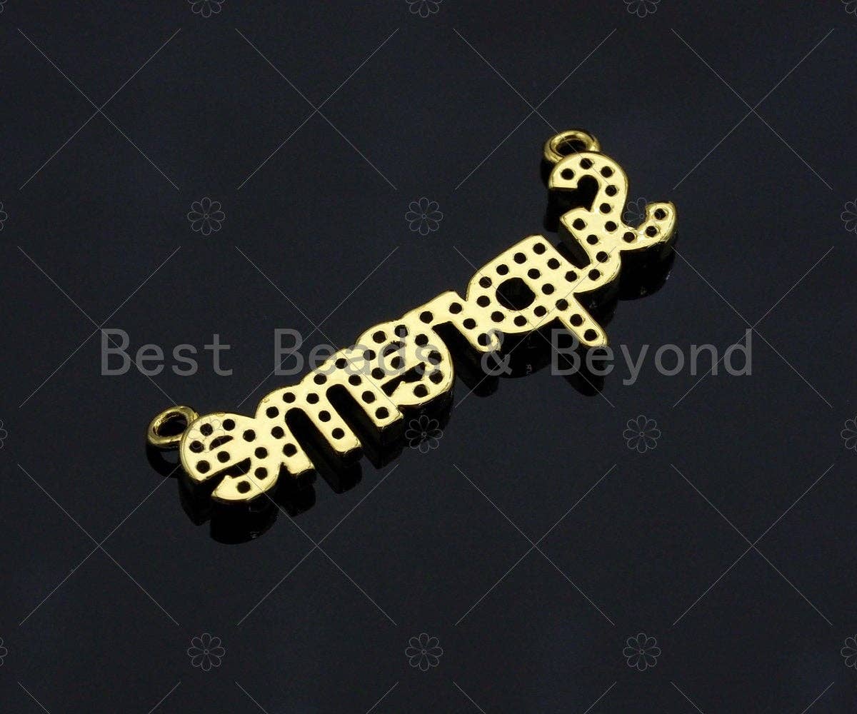 Gold Bracelet/Necklace Connector, Dainty Superme Charms, Alphabet Pendant, Gold Charm, Gold Pendant, Necklace Charms, 14x34mm, Sku#LK98