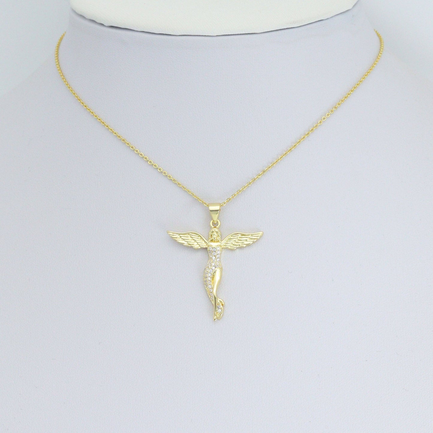 Gold CZ Angel Charm Pendant, Sku#LK1096