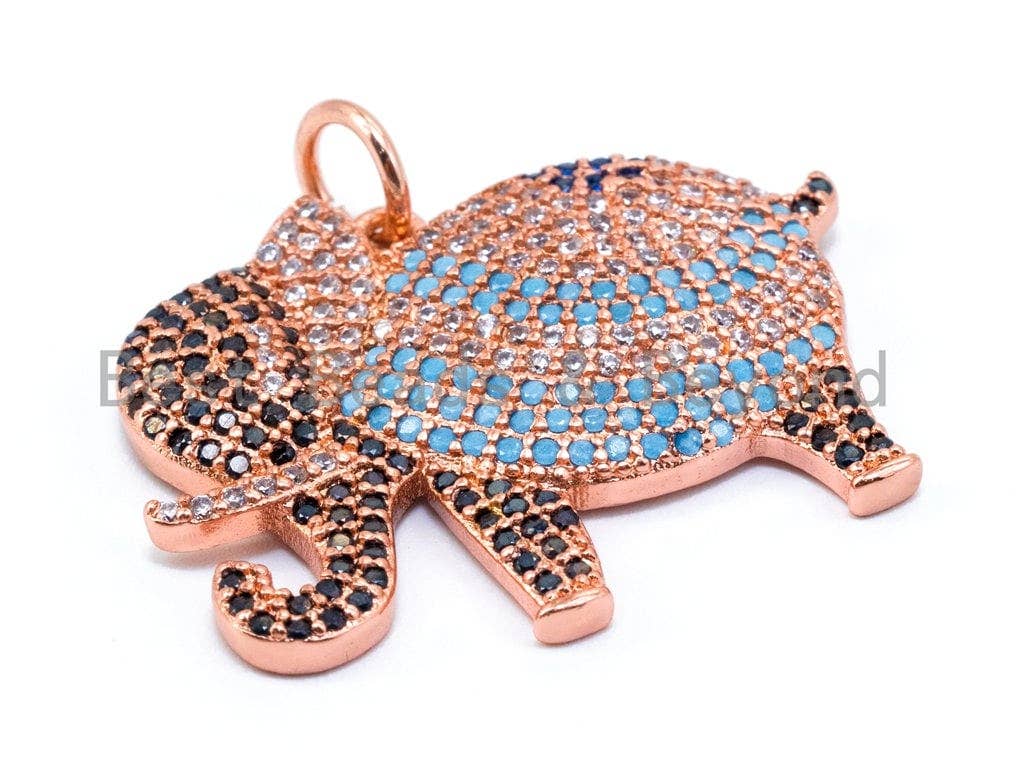 CZ Micro Pave Turquoise Cobalt Elephant Pendant/Charm, sku#L23C