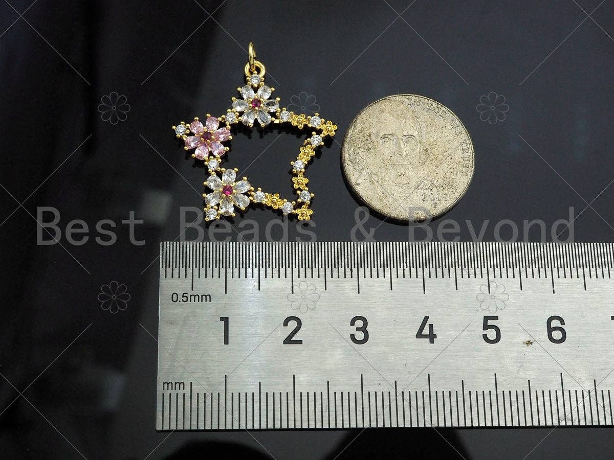 Gold Filled CZ Micro Pave Star with Colorful CZ Flower Pendant,18K Gold Filled Star Charm, Necklace Bracelet Charm Pendant,25x26mm,Sku#LK326