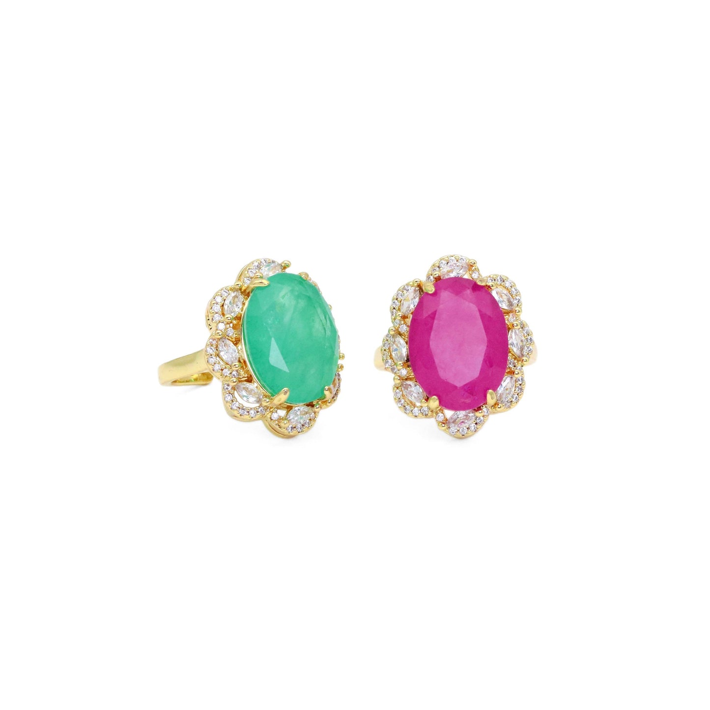 Big Oval Green Pink Stone Statement Ring, Sku#LX490