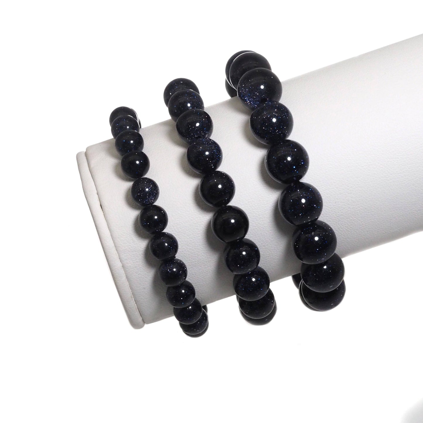 Blue Goldstone Round Smooth Stretchy Bracelet, Sku#EF299