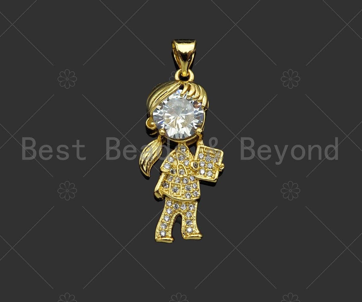 Gold Filled CZ Micro Pave Boy and Girl Shape Pendant,18K Gold Filled Big CZ Charm, Necklace Bracelet Charm Pendant,27x11mm,Sku#LK349