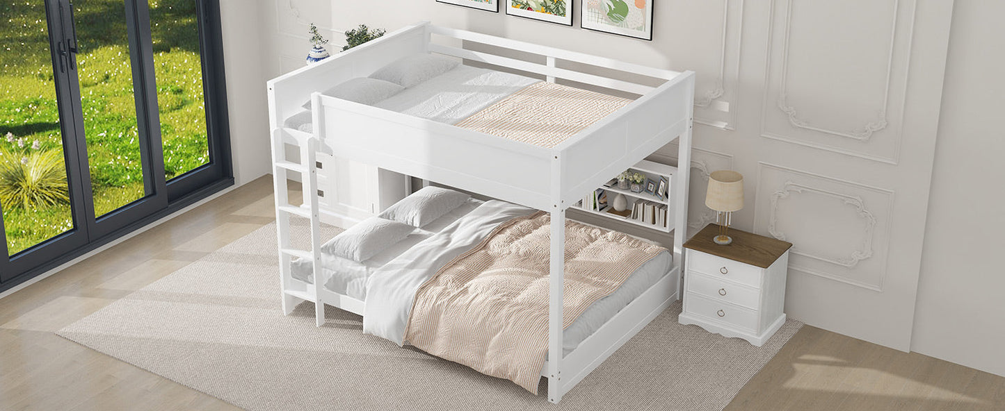 Queen Over Queen Bunk Bed with Storage Cabinets and USB Ports
