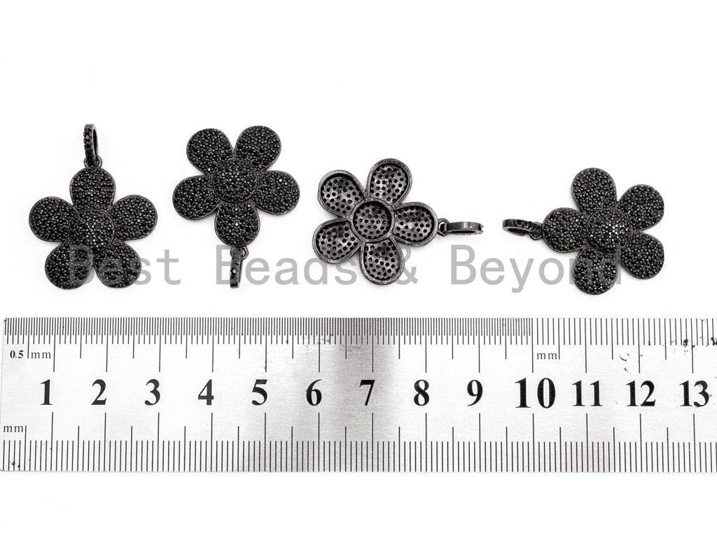 Black CZ Pave On Black Micro Pave Daisy Flower Charm Beads, Cubic Zirconia Paved Flower Charm,24x26mm, sku#F397/F348