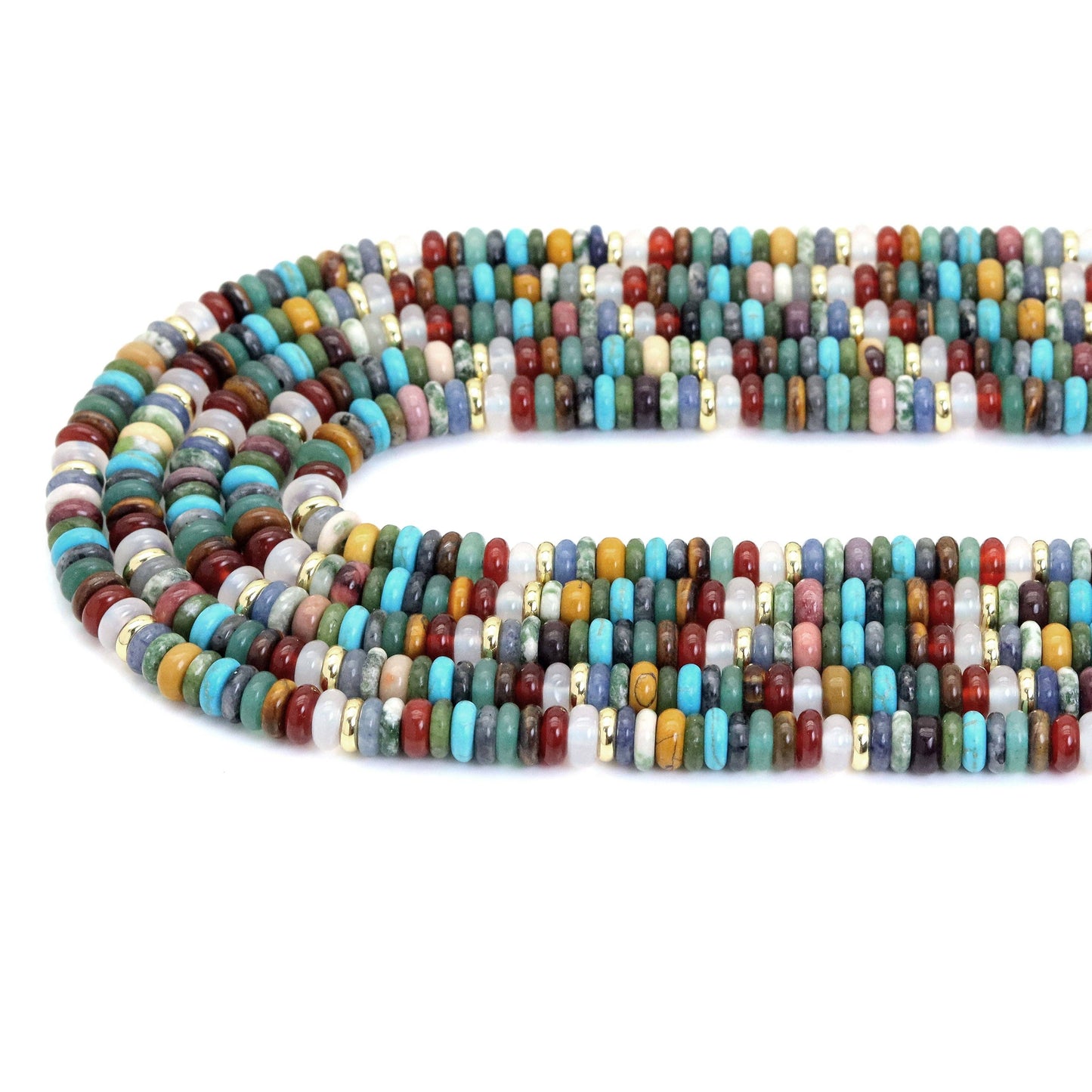 2x6mm Mixed Stone Smooth Heishi Beads, Sku#U1859