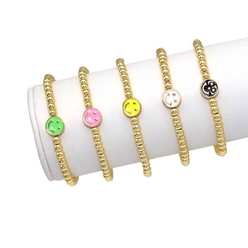 4mm Gold Hematite Smiley face bracelet, sku#EF148