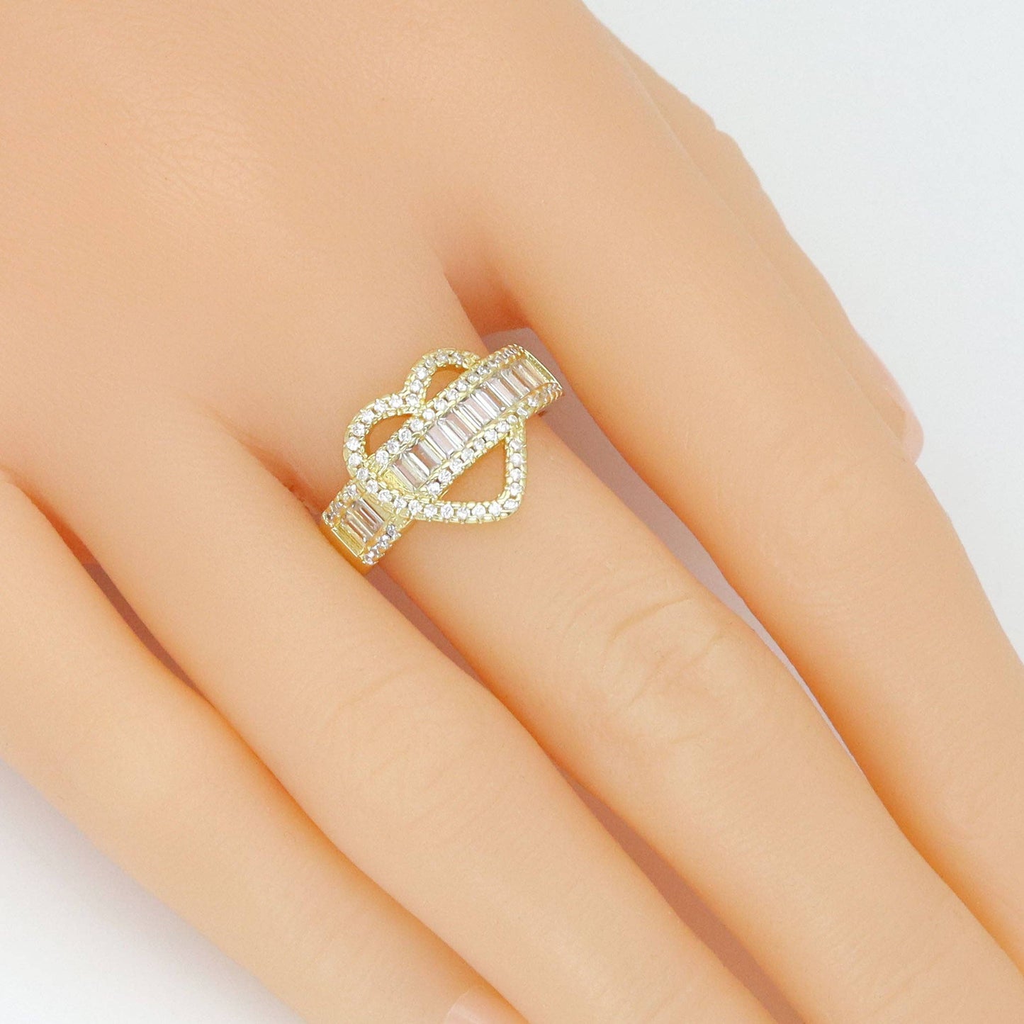 Clear Baguette CZ Gold Heart Statement Adjustable Ring, Sku#LK1070