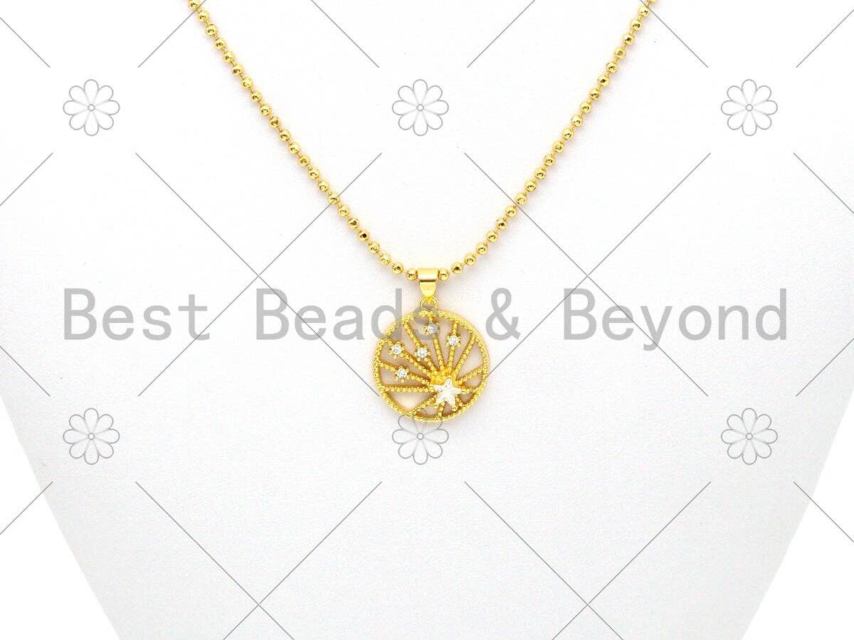 CZ Micro Pave North Star Coin Pendant Charm, sku#LK383