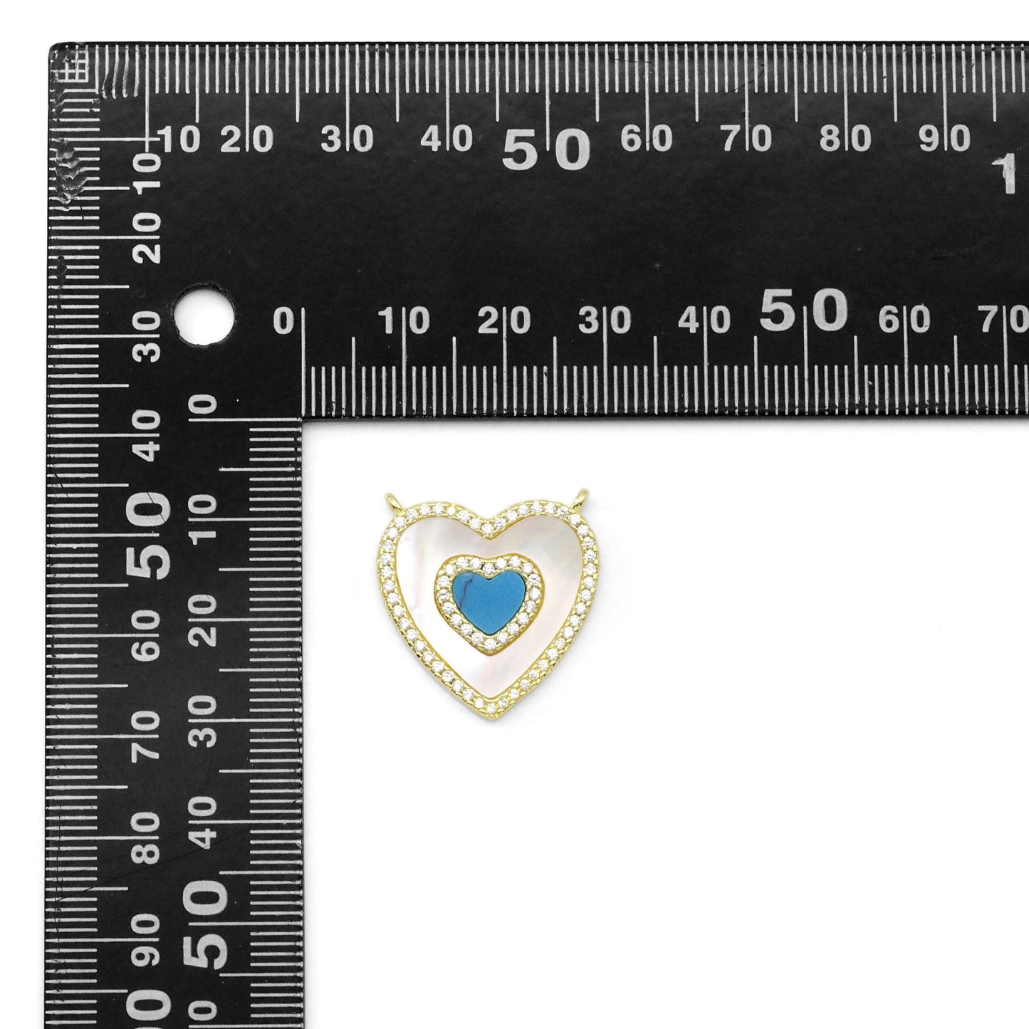 CZ Gold Mother of Pearl Turquoise Malachite Heart  Charm, Sku#LX329
