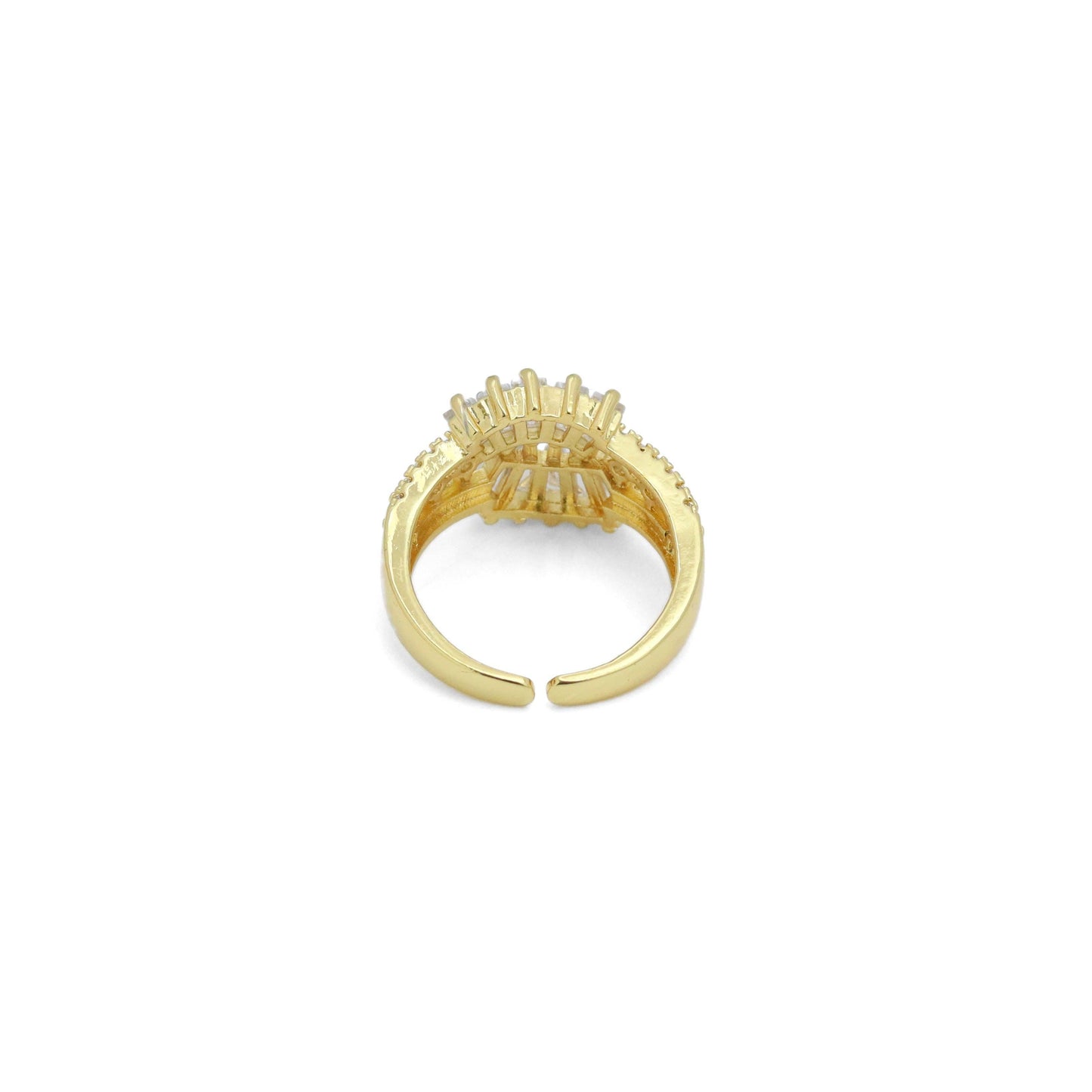 Baguette CZ Feather Shaple Statement Adjustable Ring, Sku#LD614