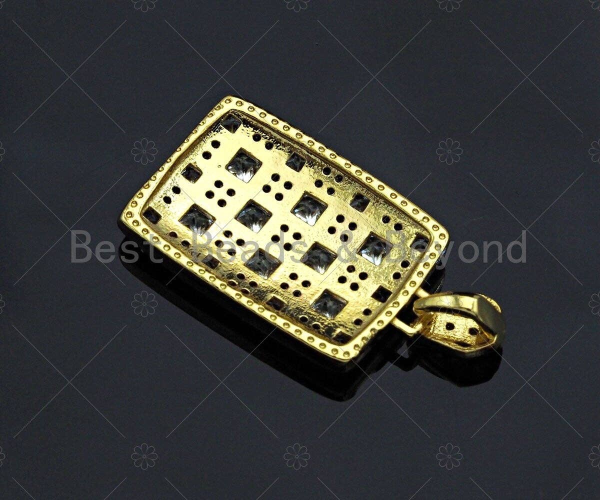CZ Micro Pave Rectangle Mosaic lattice Charm/Pendant, Gold Dog Tag Charm, Pave Pendant, Gold plated charm, 15x24mm, Sku#LK126