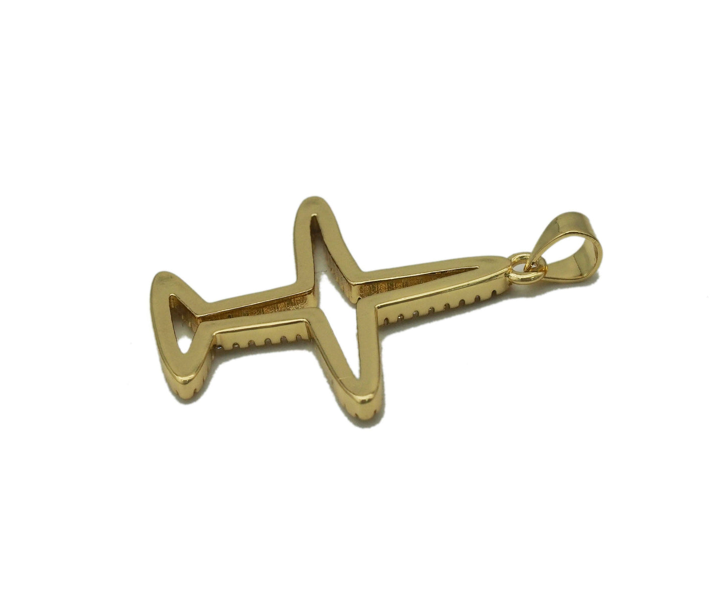 Gold CZ Hollow Out Airplane Charm, Sku#LK690
