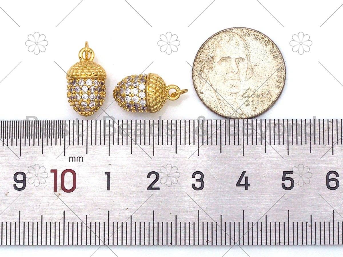 CZ Micro Pave Pine Cone Shape Pendant/Charm, 18K Gold Filled Pine Cone Charm, Necklace Bracelet Charm Pendant, 16x9mm,Sku#Y485