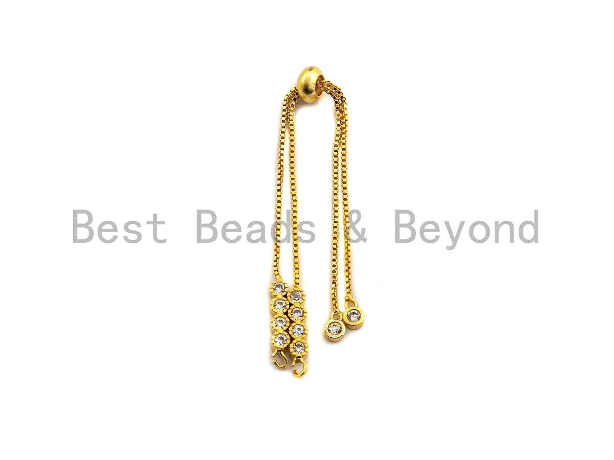 New Style Sliding adjustable Half finished bracelet,Box chain with CZ Stud, rubber stopper beads, link findings, sku# Z628