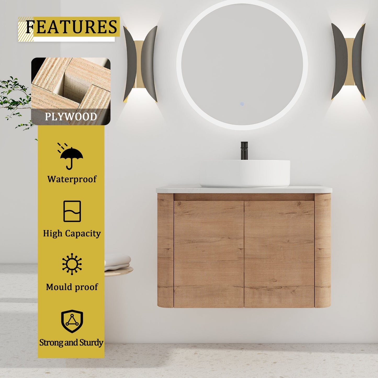30'' Wall-Mounted Bathroom Vanity With Ceramic Art Sink