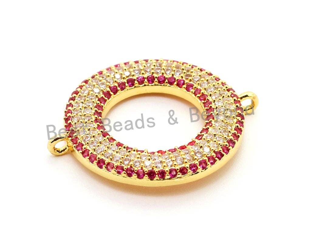 CZ Micro Pave Fuchsia Donut Ring Connector for Bracetlet/Necklace, Cubic Zirconia Space Connector, 22x27mm,sku#E69C