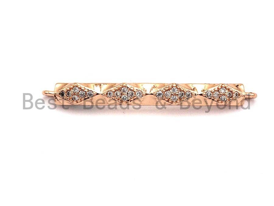 Clear CZ Micro Pave 4x38mm Bar shape Two Hole Bracelet Connector, Cubic Zirconia Connector/Link,sku#E488C
