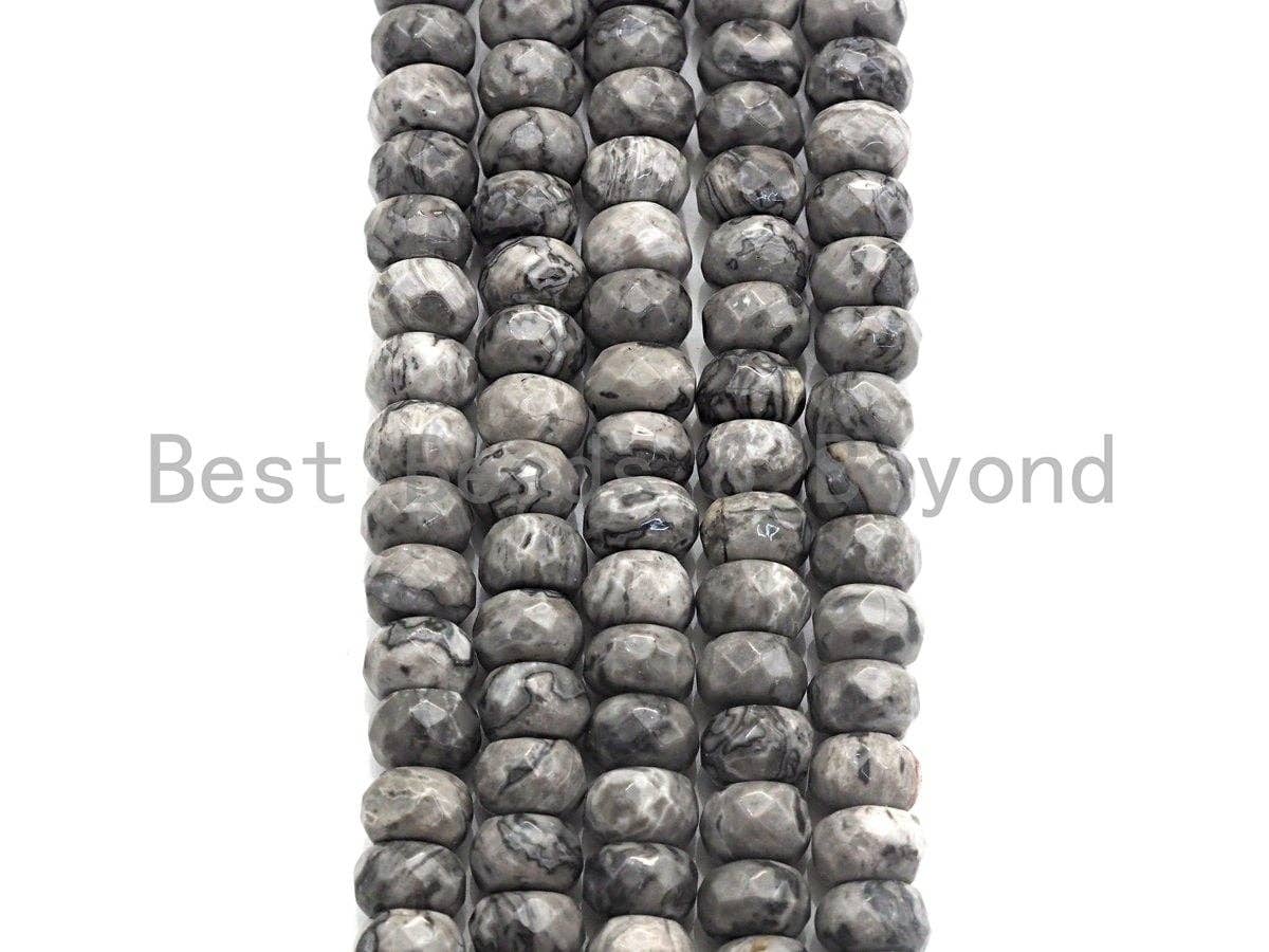2mm Large Hole Natural Map Jasper Beads, Rondelle Faceted 5x8mm, 8" Long Strands, sku#U703