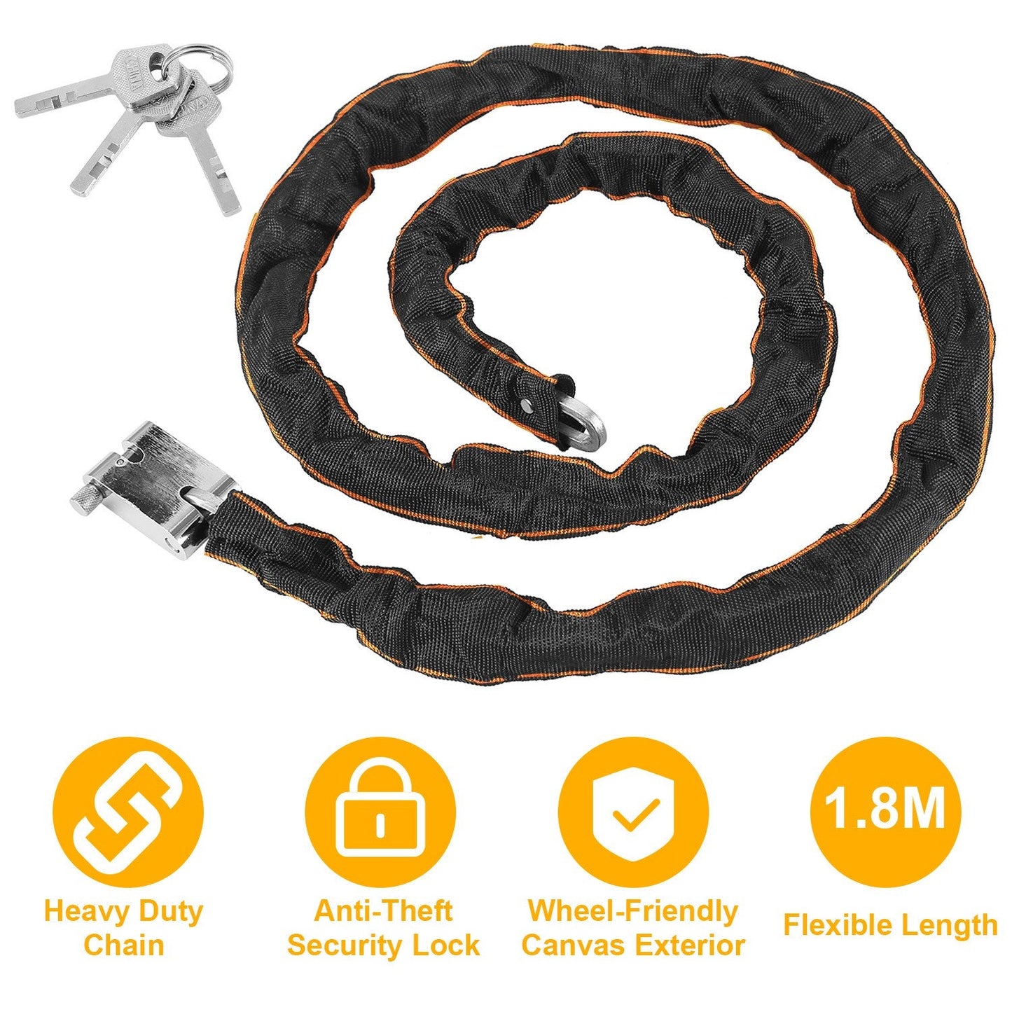 Bike Chain Lock with 3 Keys for Everyday Bicycle Security