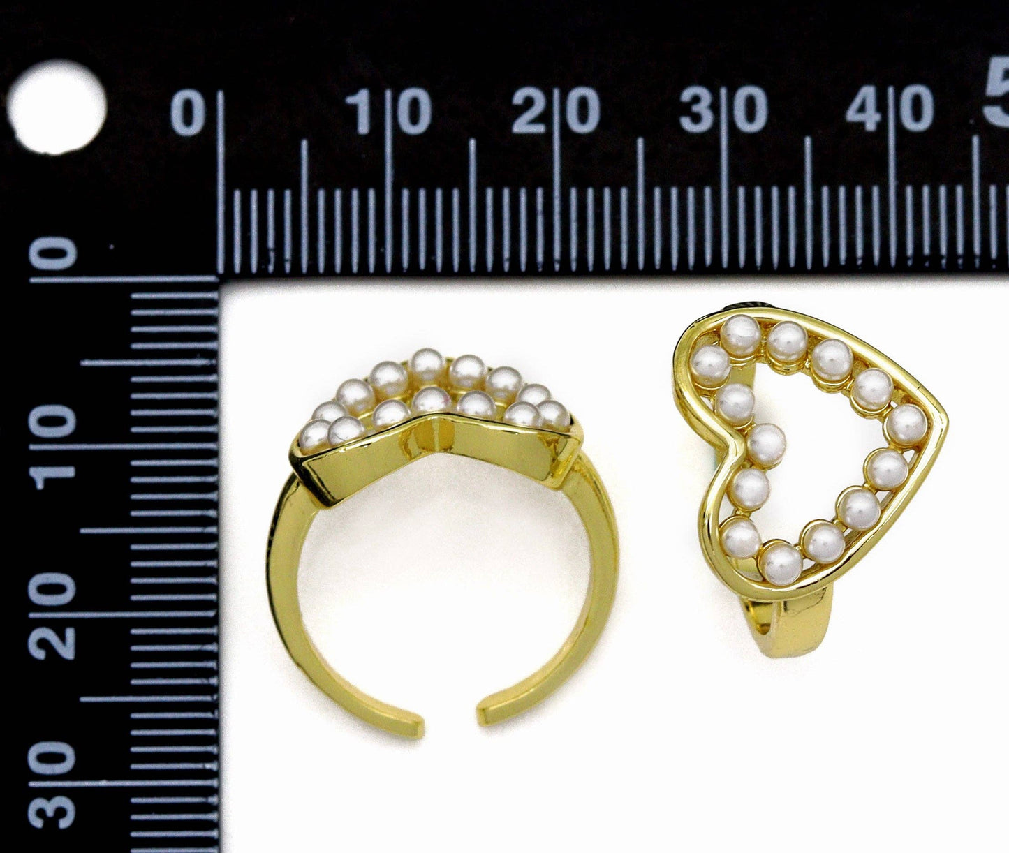 CZ Gold Pearl Heart Adjustable Ring, Sku#JL138