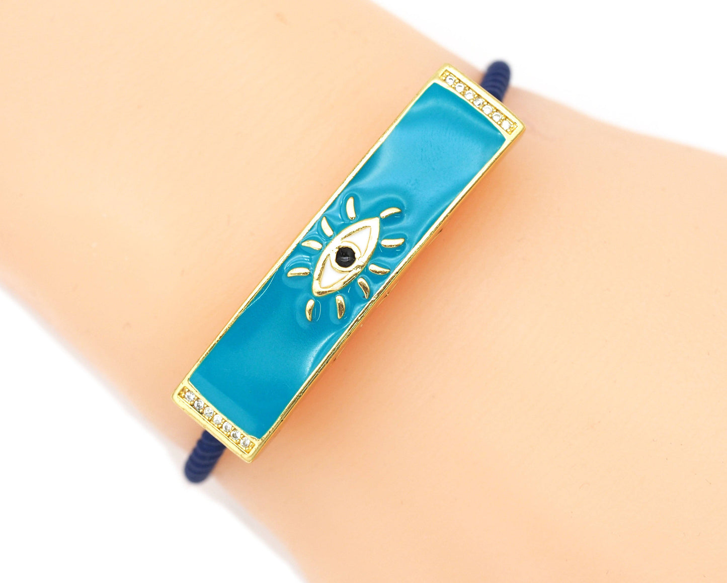 CZ Enamel Evil Eye Large Tube Spacer Beads, Sku#LK589