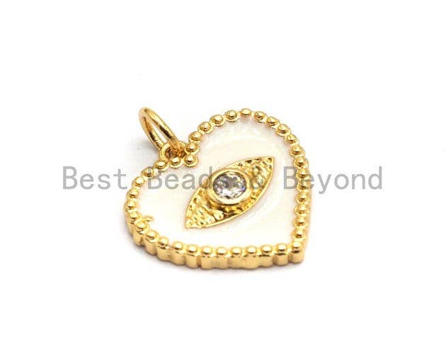 Pave CZ Enamel Heart With Evil Eye Pendant, Enamel Pendant,Enamel Heart Pendant, Oil Drop jewelry Findings,16mm,sku#Z255
