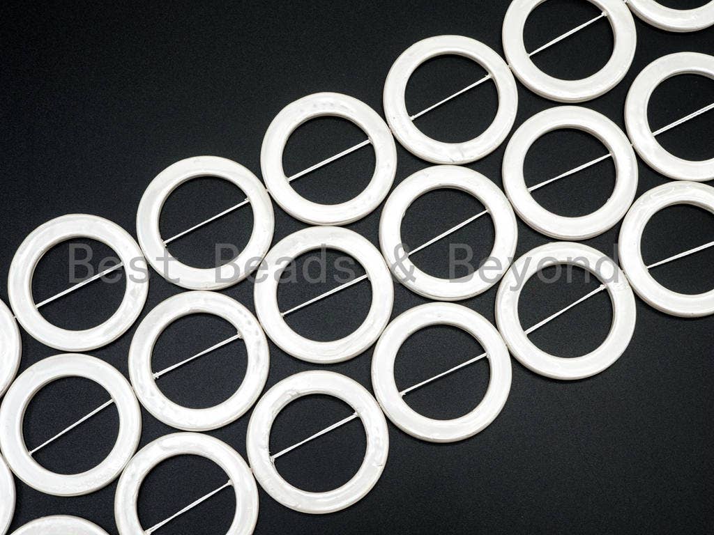 Natural Mother of Pearl Large O Ring beads Strand,40mm White Plated MOP beads, Natural Pearl Shell Beads, 15.5inch strand, SKU#U129
