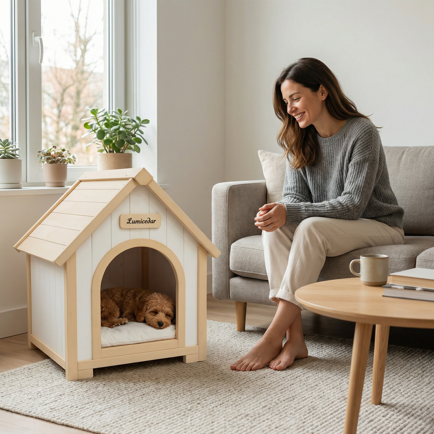 Modern Indoor Wooden Dog House with EVA Cushion