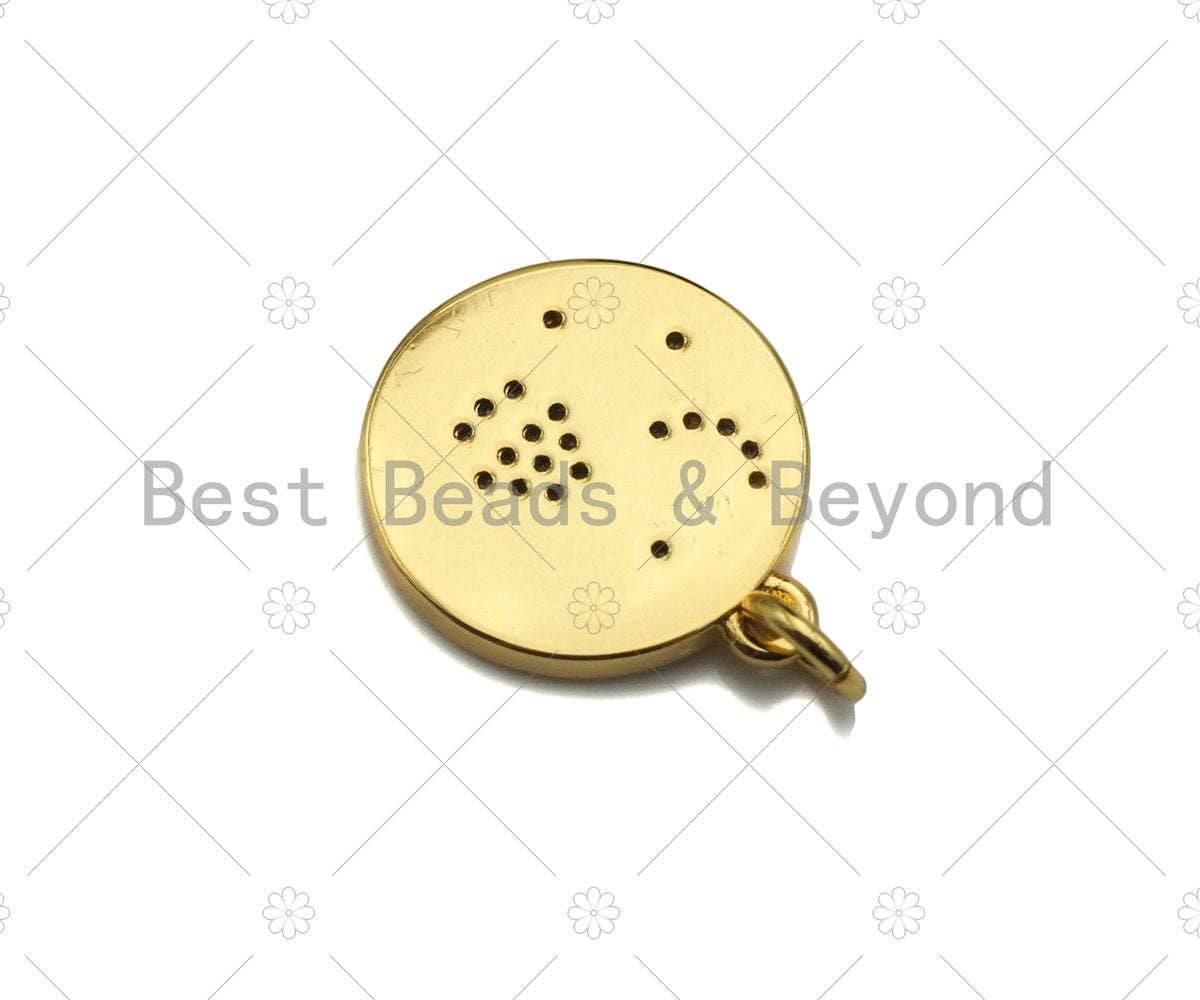 18k Shiny Gold Moon Earth Star On Round Coin Charms, Gold Coin Charms, Moon Pendant, Gold Pendant, Round Necklace Charms, 15x17mm, Sku#Z1170