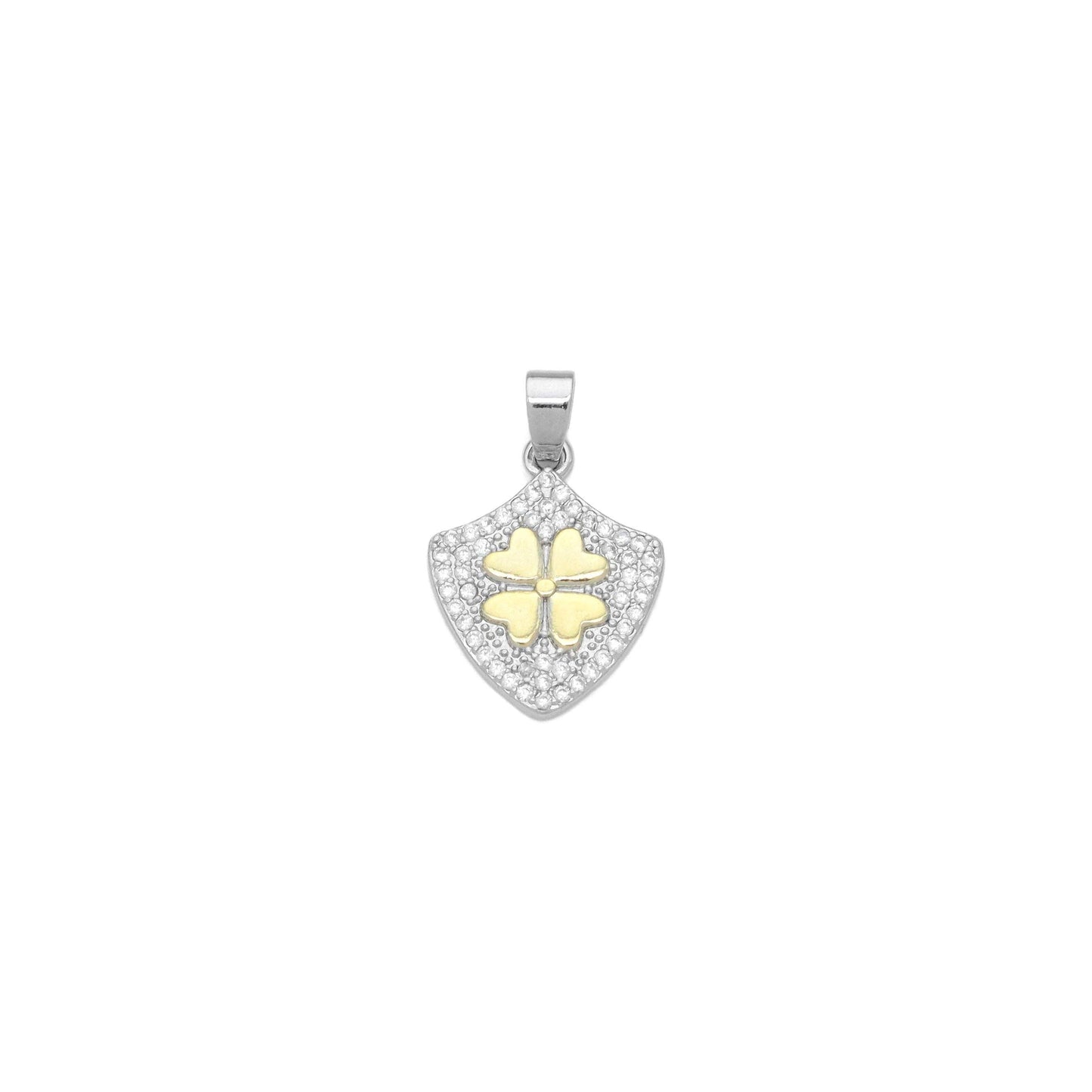 Dual Color CZ Gold Flower On Shield Charm Pendant, Sku#LX748