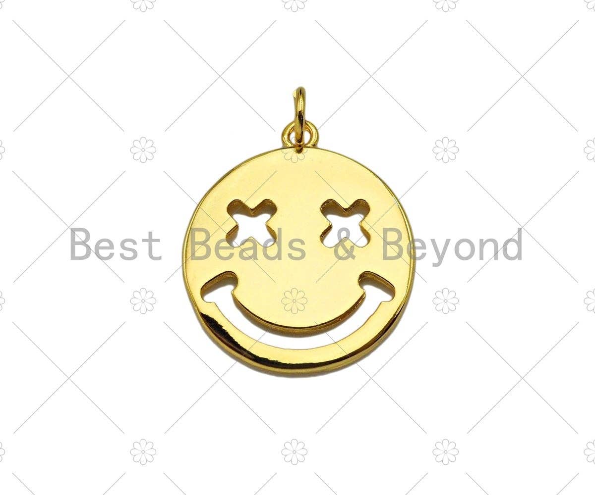 18K Hollow Out Smiley Face Pendant/Charm,Gold Silver Medallion Charm, Necklace Bracelet Charm Pendant,19x22mm, Sku#LK248