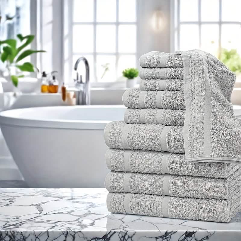 Ensemble de serviettes de bain en coton gris (10 à 32 pièces)