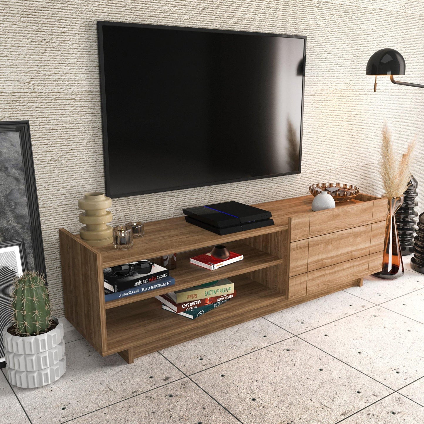 Valantina 55” Wide TV Stand & Media Console with A Cabinet & Shelves for TVs up to 63"
