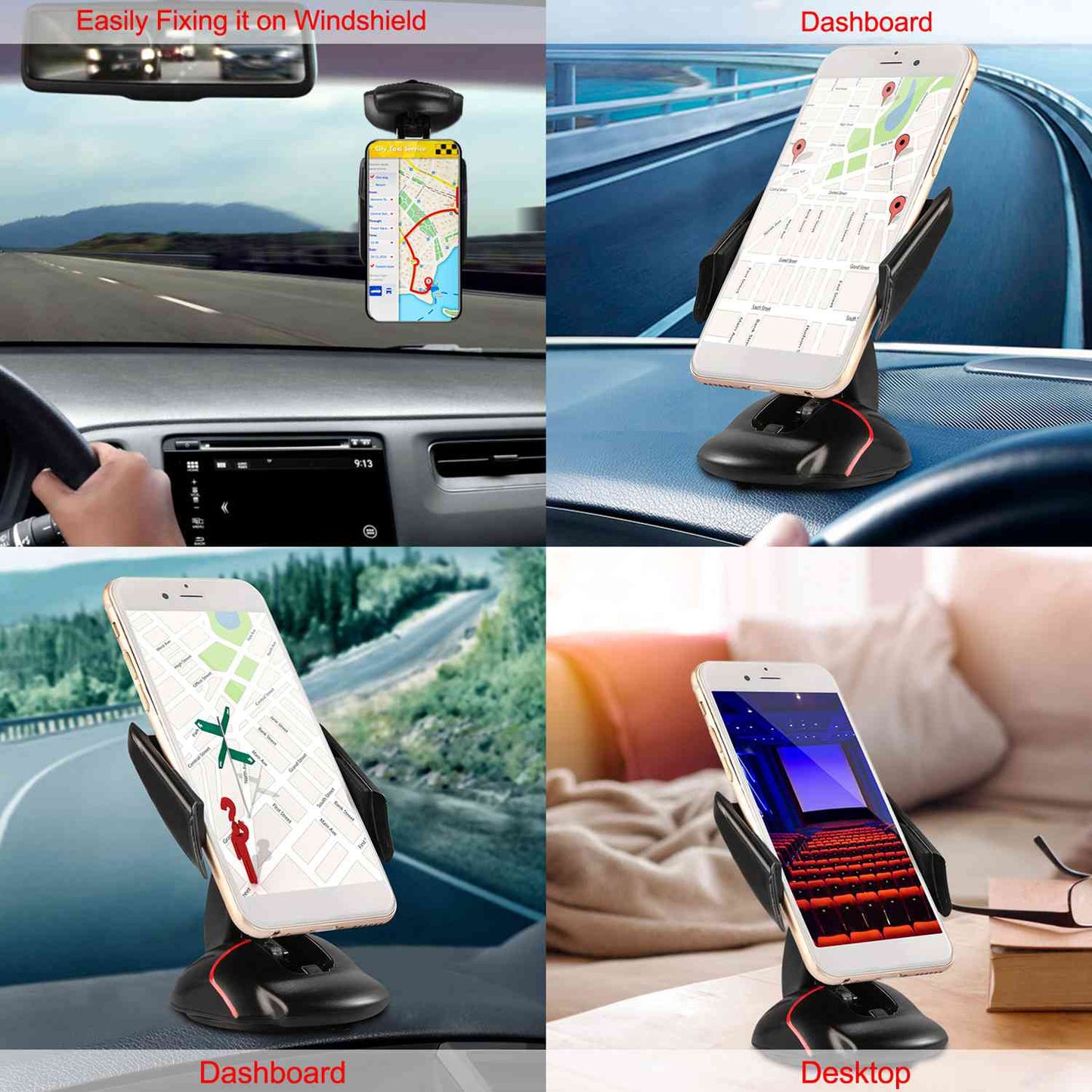 Car Phone Holder with Sticky Gel Pad and Adjustable Arm