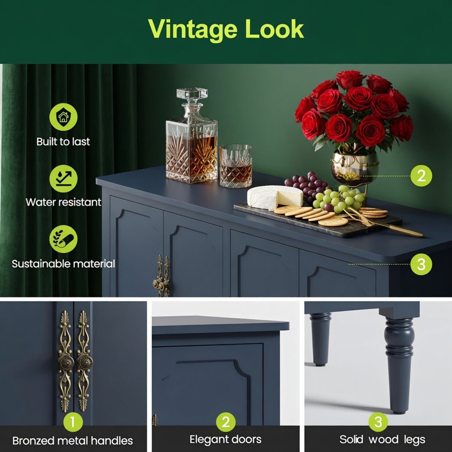 58.9" Blue Buffet Cabinet