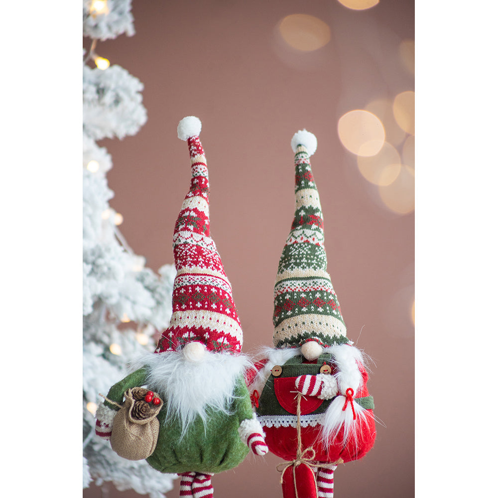 Set of 2 Fabric Standing Holiday Gnomes with Knit Hats